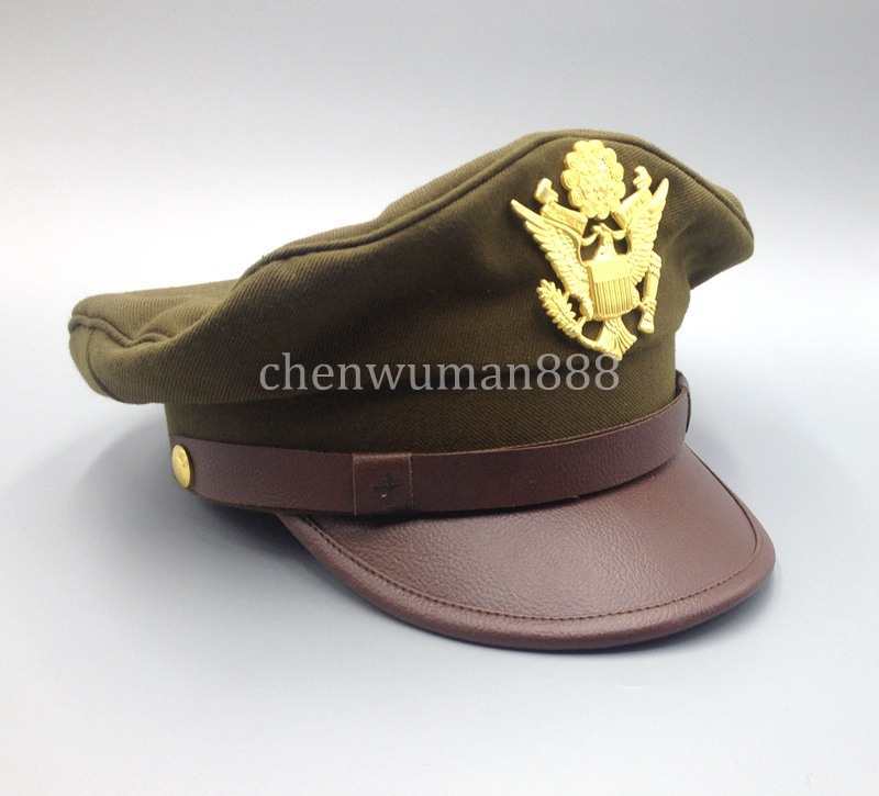WWII ERA US OFFICER ARMY E PLURIBUS UNUM EAGLE CREST EMBLEM WIDE BRIM CAP XL gallery