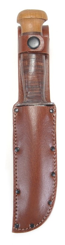 World War Two Era Brown Leather Sheath for US Navy Mark 1 MK 1 Knife Left Hand gallery