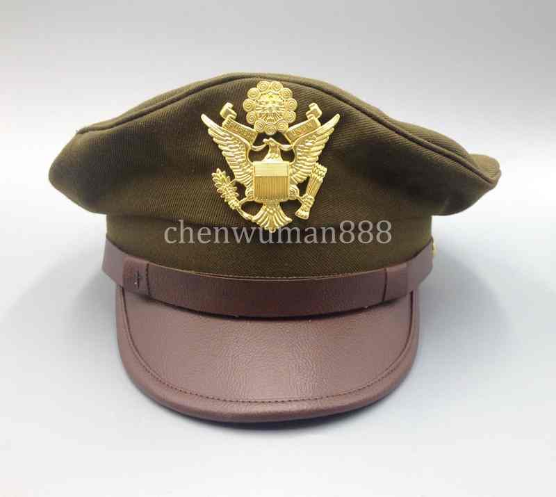 WWII ERA US OFFICER ARMY E PLURIBUS UNUM EAGLE CREST EMBLEM WIDE BRIM CAP XL gallery