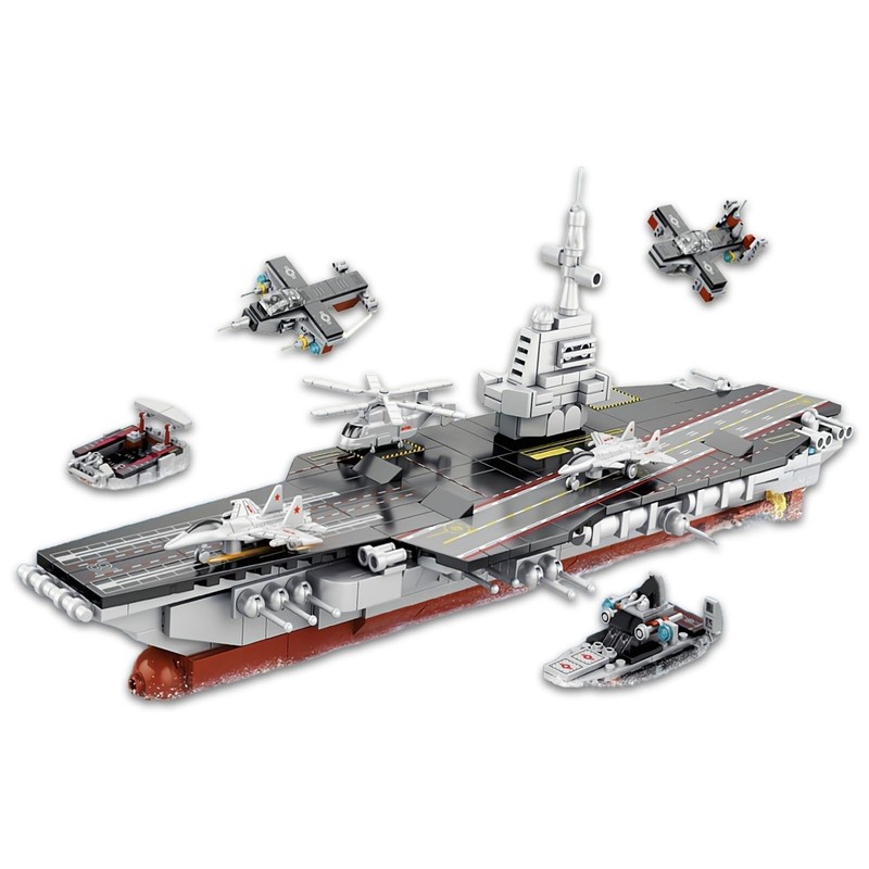 8 in 1 WW2 Aircraft Carrier Building Set, Military Cruiser Ocean Battleship T...