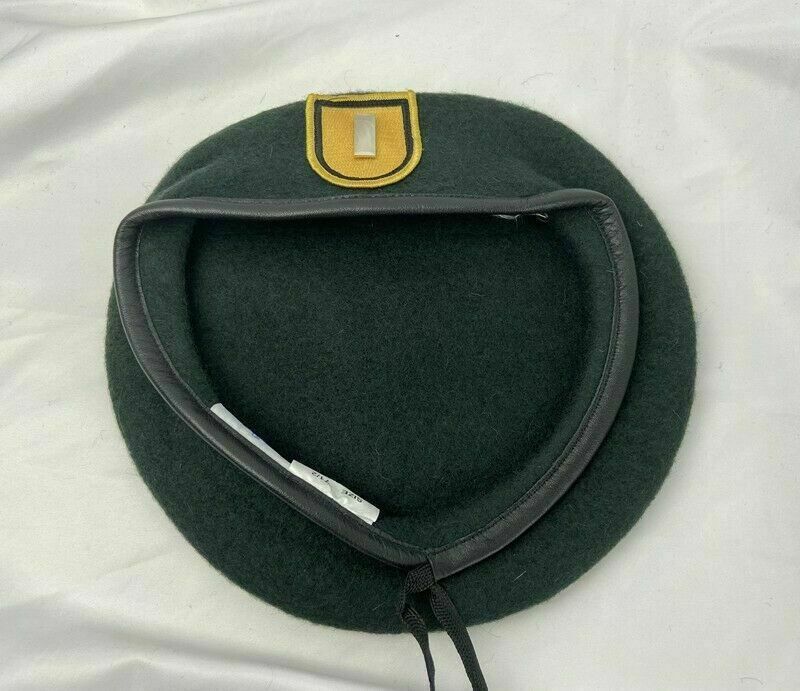 7-3/8 US ARMY 1TH SPECIAL FORCES GROUP BLACKISH GREEN LIEUTENANT WOOL BERET CAP