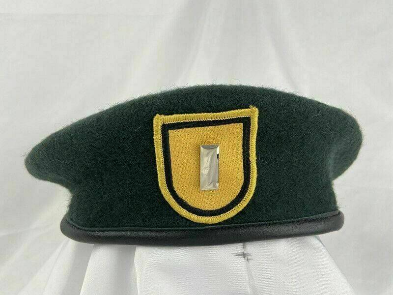 7-3/8 US ARMY 1TH SPECIAL FORCES GROUP BLACKISH GREEN LIEUTENANT WOOL BERET CAP gallery