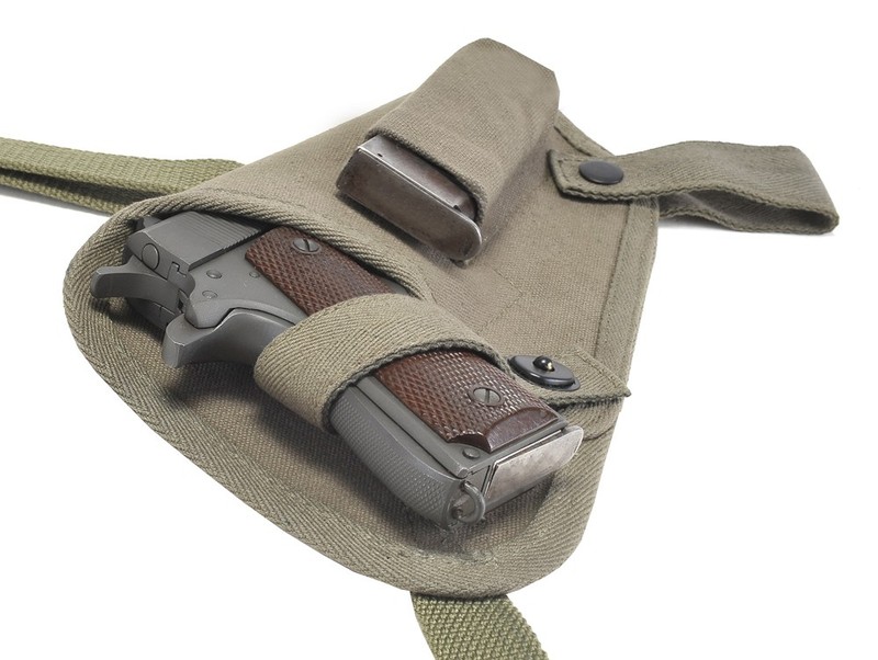 US WW2 M3 OD Canvas Colt 1911 .45 Tanker Shoulder Holster with Magazine Pouch gallery