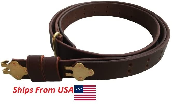 WW2 M1 Garand 1907 Oil Pull-Up Drum Dyed Copper Leather Sling-DARK BROWN