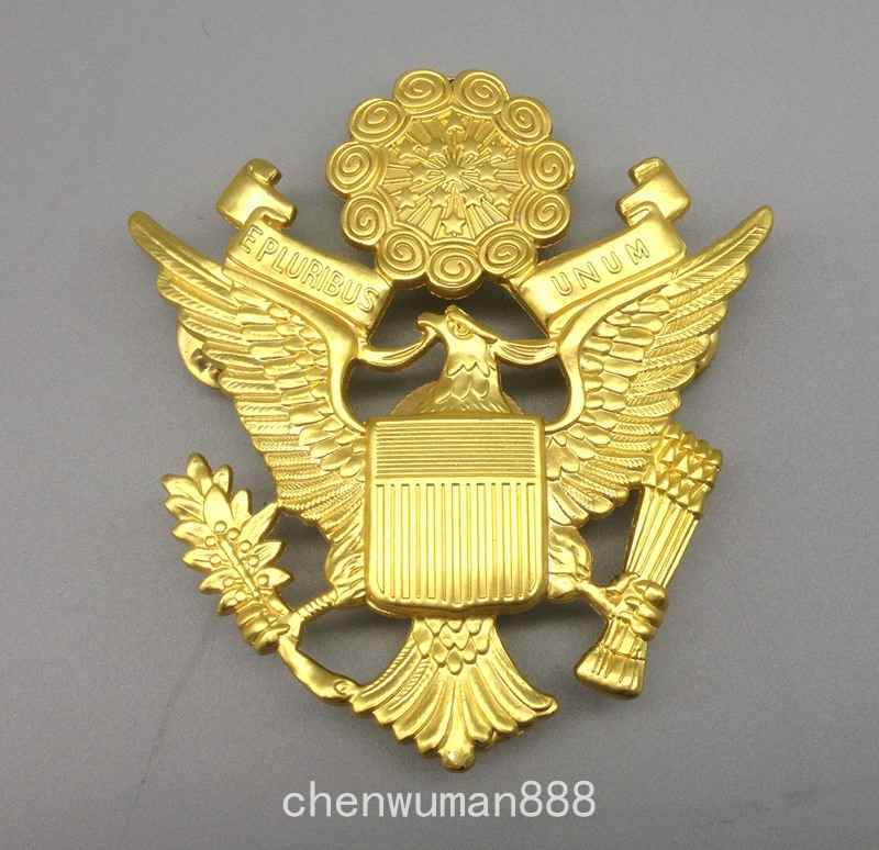 WWII ERA US Officer ARMY E PLURIBUS UNUM EAGLE CREST EMBLEM CAP BADGE HAT PIN