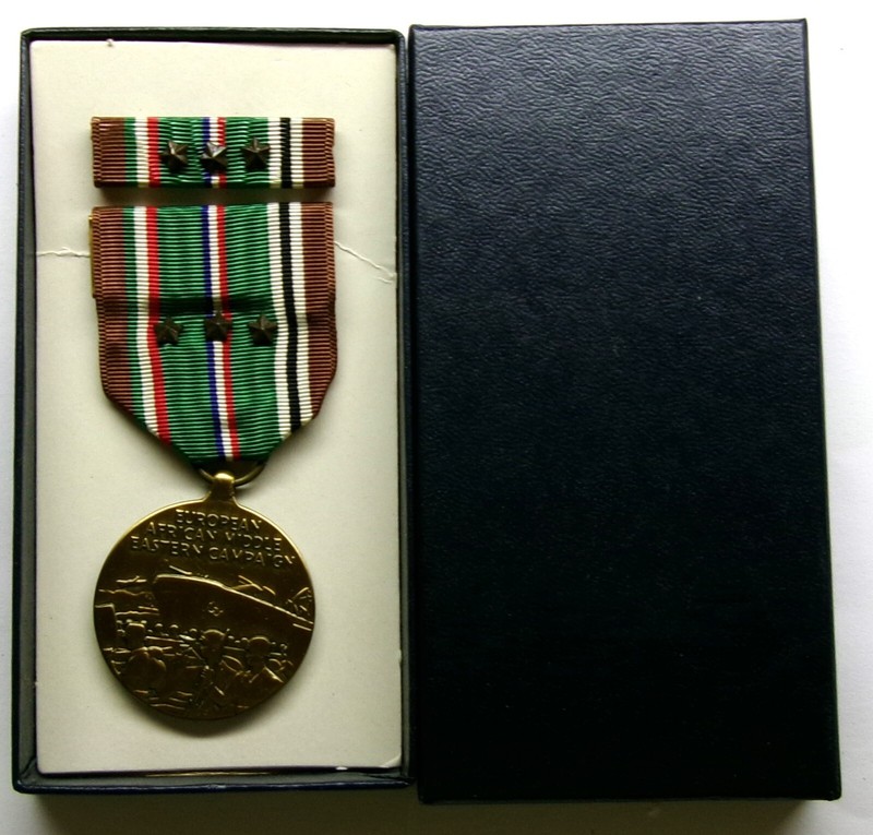WW II European African Campaign Medal Set in GI ISSUE Box and 3 Battle Stars