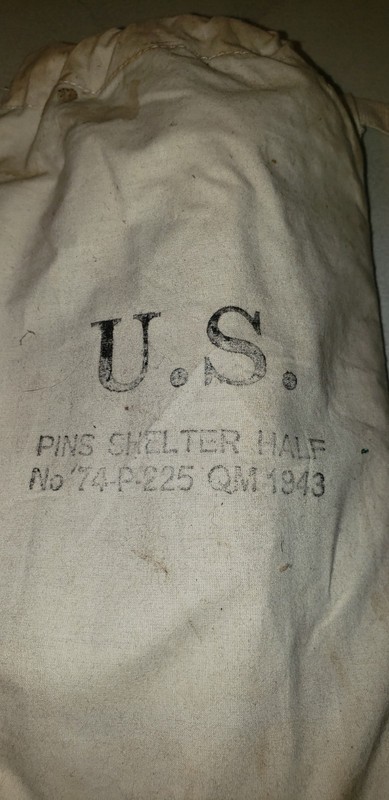 1943 WWII PINS Shelter Tent Half No.74-P 225 QM 1943 w 8 Wood Pins ?? FANTASY ?? gallery