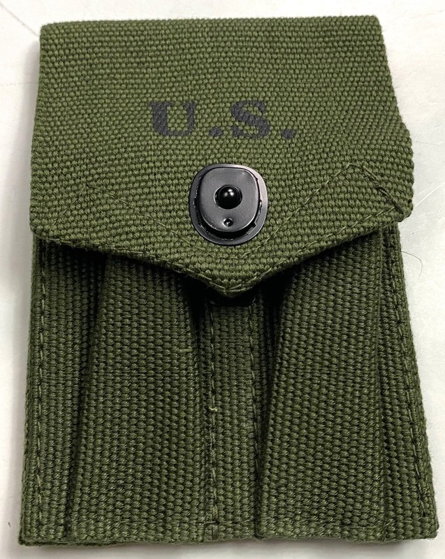 WWII US M1924 .45 PISTOL MAGAZINE AMMO BELT CARRY POUCH-OD#7 GREEN