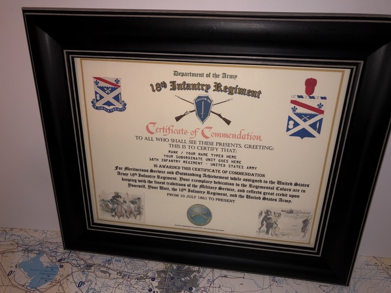 18TH INFANTRY REGIMENT / COMMEMORATIVE - CERTIFICATE OF COMMENDATION gallery