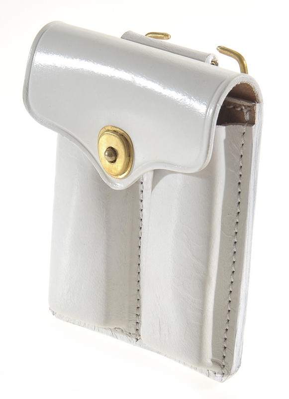 WHITE PREMIUM DRUM DYED LEATHER .45 DOUBLE MAGAZINE POUCH WITH HANGER gallery