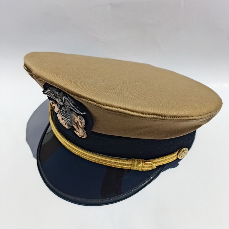 US Navy Officer Visor Cap, US Navy Commander's Hat with Cotton Khaki cover Repro gallery