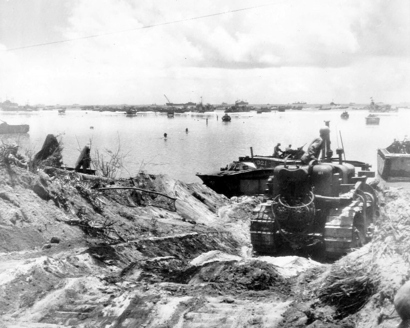 Marine bulldozer and LVTs Guam World War II WWII WW2 8×10 Photo 779c