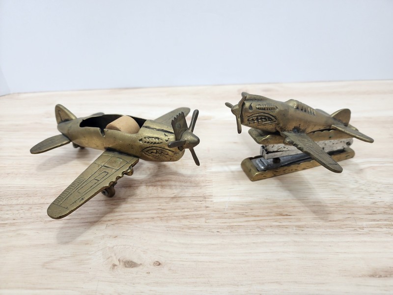 MSR Brass P-51D Mustang WW2 Fighter plane Desk Stapler & Tape Dispenser