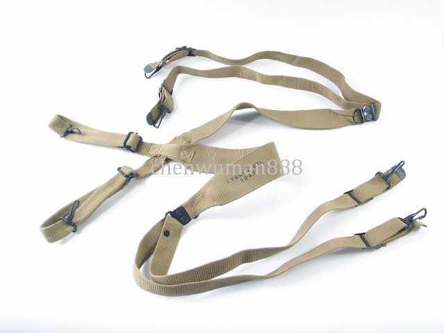 WW II 2 US ARMY STANDARD M1936 X EQUIPMENT BELT SUSPENDERS 1945 MILITARIA