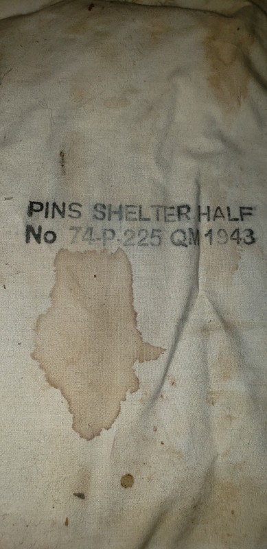 1943 WWII PINS Shelter Tent Half No.74-P 225 QM 1943 w 8 Wood Pins ?? FANTASY ?? gallery