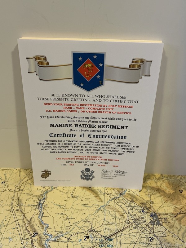U.S. MARINE CORPS / MARINE RAIDER REGIMENT - CERTIFICATE OF COMMENDATION gallery