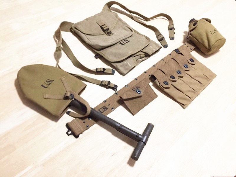 WW2 US ARMY SHOVEL SPAD THOMPSON MAGAZINE BAG 1928 HAVERSACK SOLDIER MILITARYSET gallery