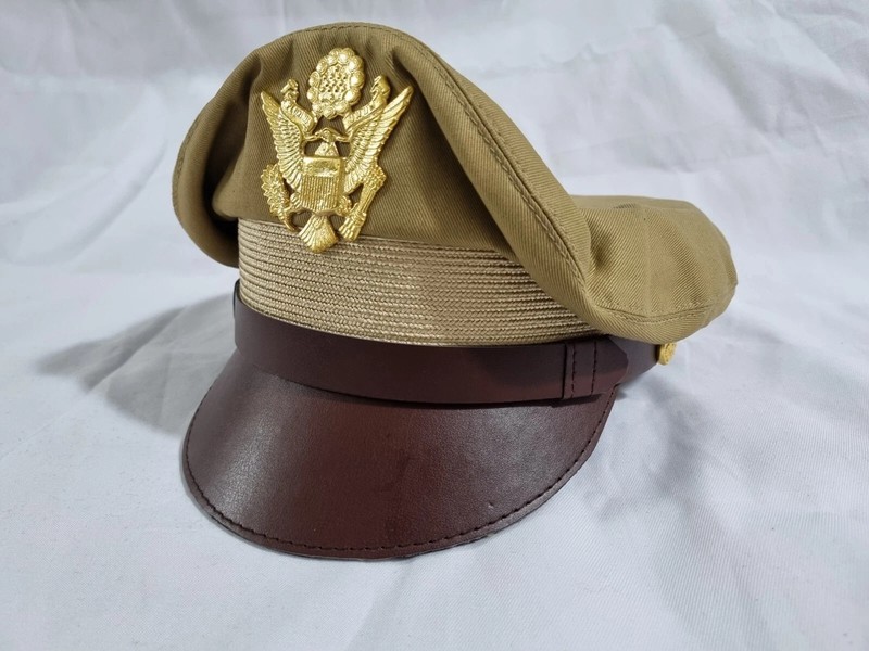 WW2 US Army Aircorps Military Airforce Officers Khaki Crusher Visor Hat Cap Repr gallery