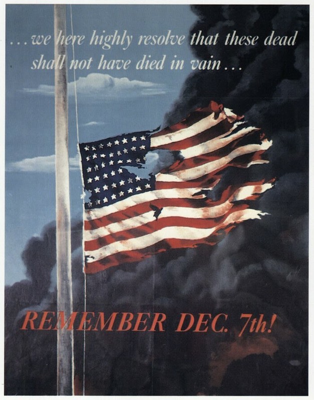 Shall Not Have Died in Vain Pearl Harbor Flag WWII Mini Poster 1991 Illustration