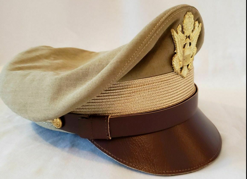 WW2 US Army Air Corps Military Airforce Officers Khaki Crusher Visor Hat Cap New gallery