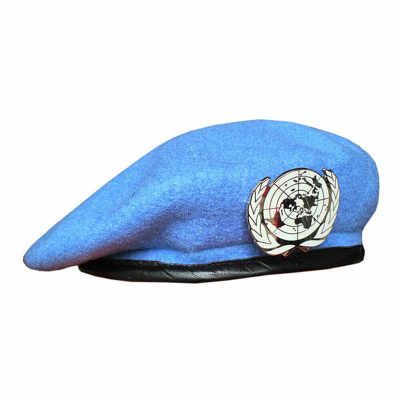 UN BLUE WOOL BERET United Nations Peacekeeping Force Hat With UN Badge SIZE XL