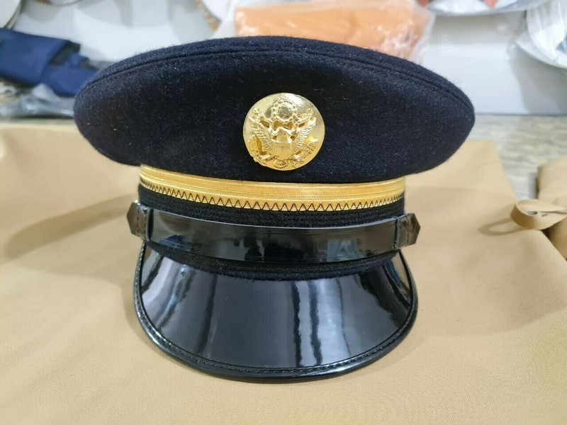 WWII U.S. Army Fur Felt Enlisted Dress Blue Service Cap Hat gallery