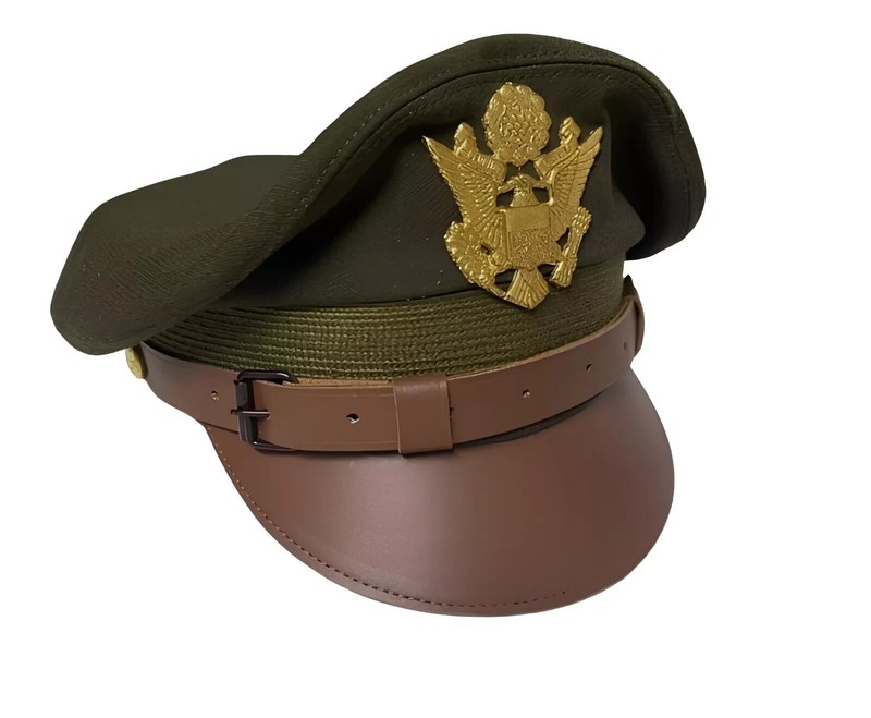 WW2 US Army Aircorps Military Officers Pilots OD Visor Crusher Hat Cap