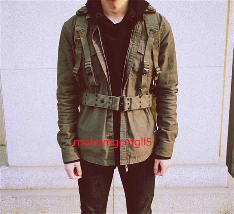 WW2 US M1945 Haversack Military X Straps Backpack Set Green Canvas Racksack+Belt gallery