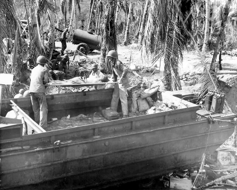 Wounded Marines on Guam loaded on DUWK World War II WWII WW2 8x10 Photo 815c