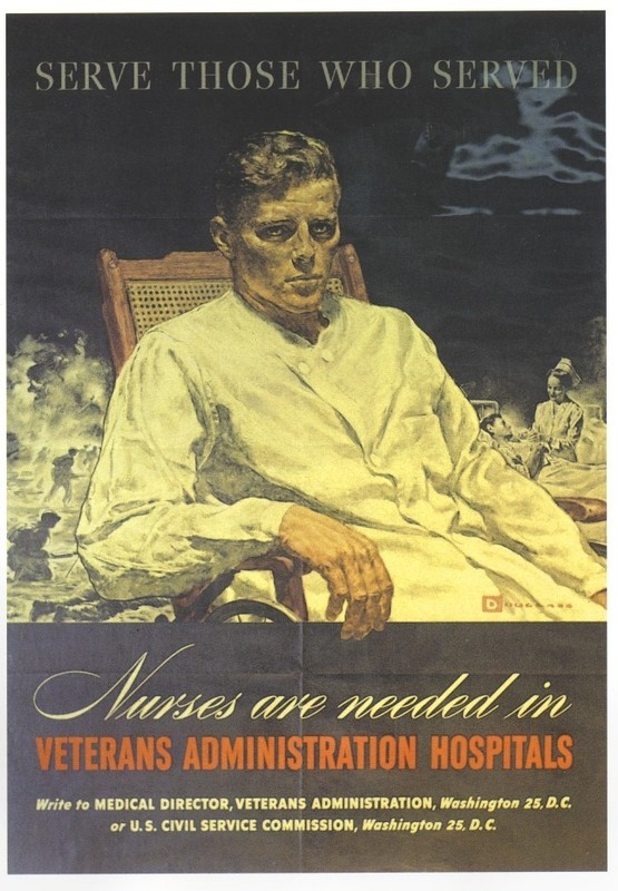 Serve Those Who Served: Veteran Nurses Needed WWII Mini Poster 1991 Illustration