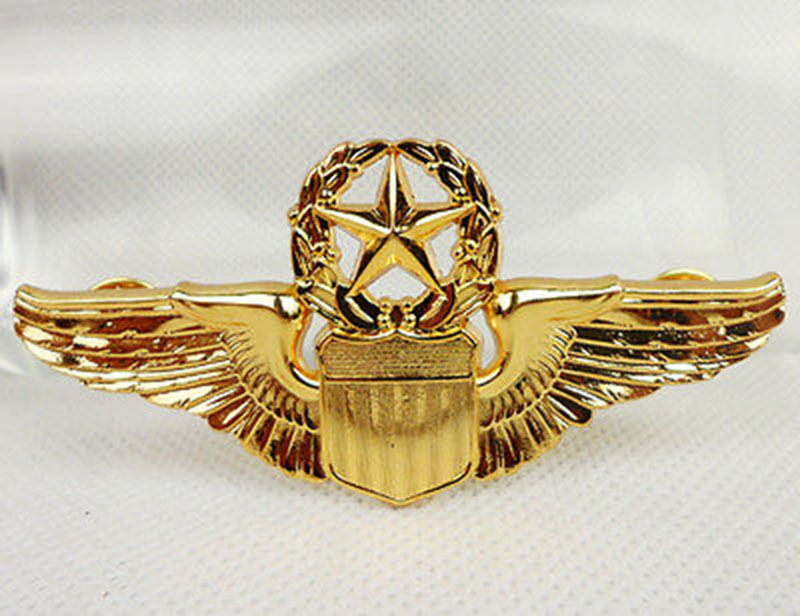 USAF US Air Force Senior Aviator Metal Wings Badge Pin Insignia Color Gold