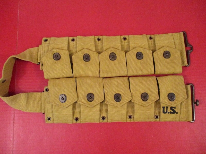 WWII US Army M1923 Cartridge Belt - Khaki - Dtd 1942 - Up to 49" Waist - Repro gallery