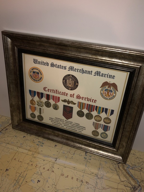 U.S. MERCHANT MARINE CERTIFICATE OF SERVICE / SHADOW BOX PRINT / W-MEDALS gallery