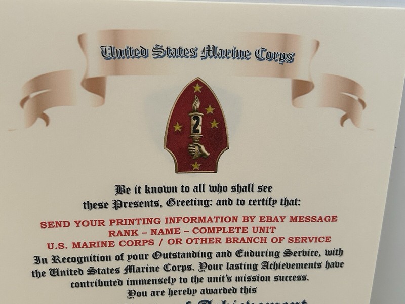 U.S. MARINE CORPS / 2ND MARINE DIVISION - CERTIFICATE OF ACHIEVEMENT gallery