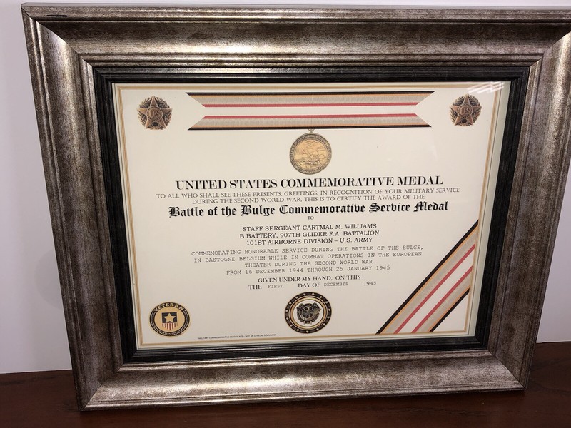BATTLE OF THE BULGE COMMEMORATIVE SERVICE MEDAL CERTIFICATE ~ Type 1