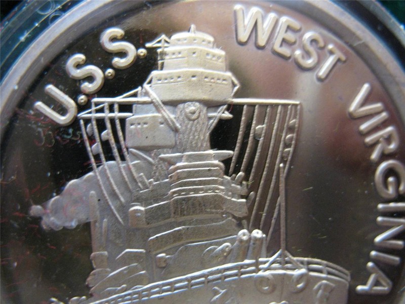 1+.OZ.999 SILVER USS WEST VIRGINIA SHIP COIN WWII DEC 7 1941 PEARL HARBOR +GOLD gallery