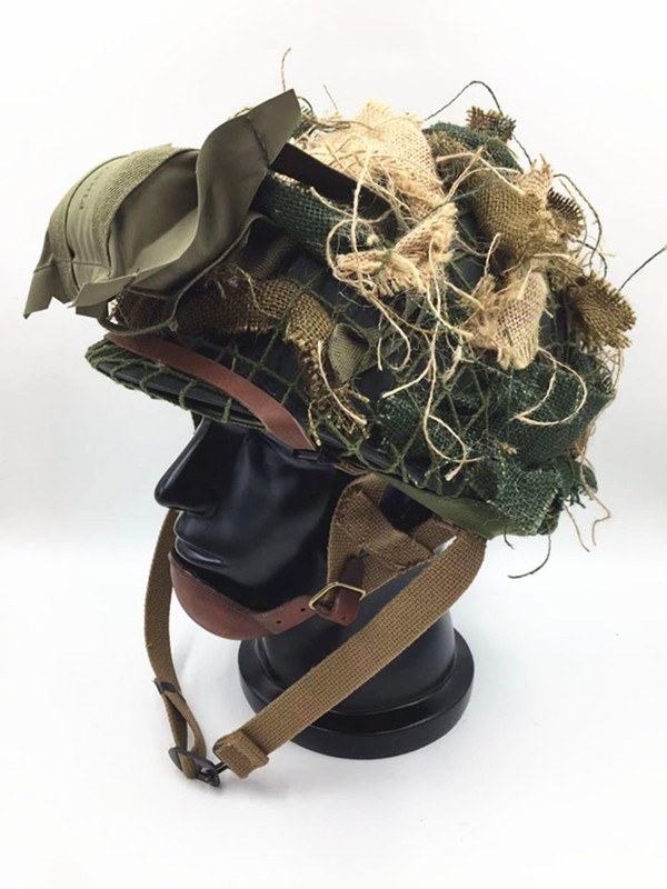 WW2 US ARMY ALRBORNE M1C HELMET WITH AIRBORNE TROOPS AND CAMOUFLAGE NET