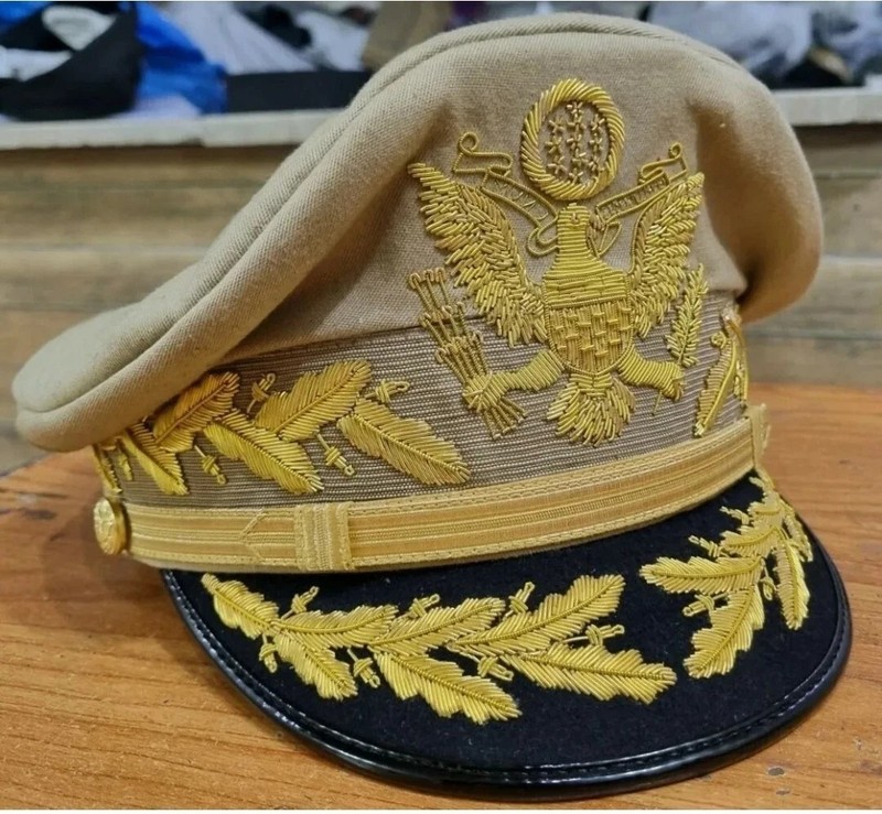 US Army Peak Cap General Douglas Macarthur's Uniform Military Khaki Hat gallery