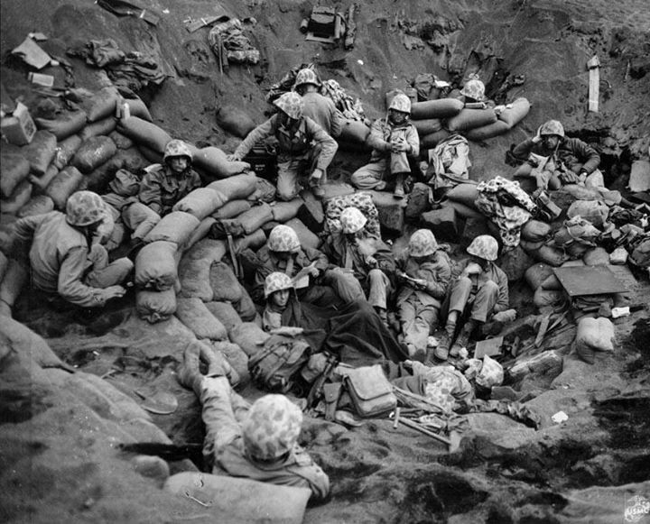 WWII Photo US Marine Command Post Iwo Jima Feb 45 USMC World War Two WW2 / 1878