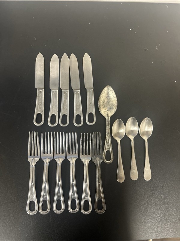 Original U.S. Army, G.I. issue WWII Silverware Fork, Knife, Spoon, 1940s ~ Read