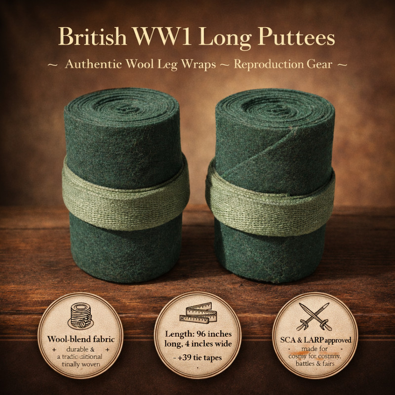 WW1 M1910 US Army Puttees Leggings Wraps Dark Green Wool | Reproduction WWI Gear gallery