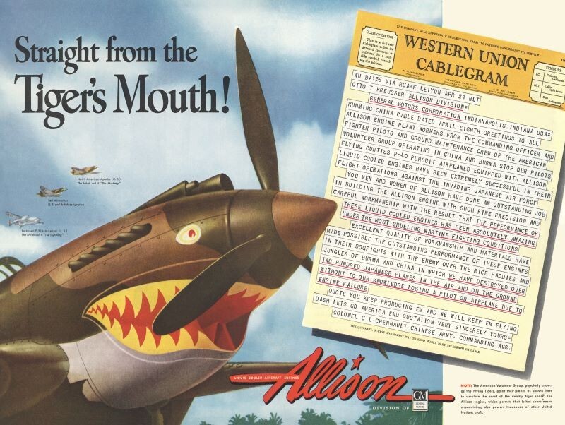 1942 Allison Transmission New Metal Sign: World War Two Flying Tigers Theme
