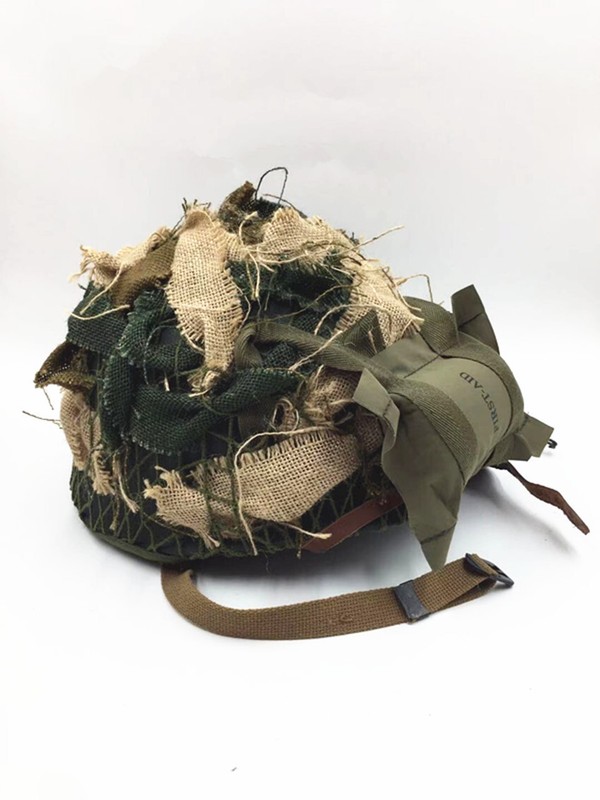 WW2 US ARMY AIRBORNE M1C helmet HELMETT CAMOUFLAGE NET SUIT gallery