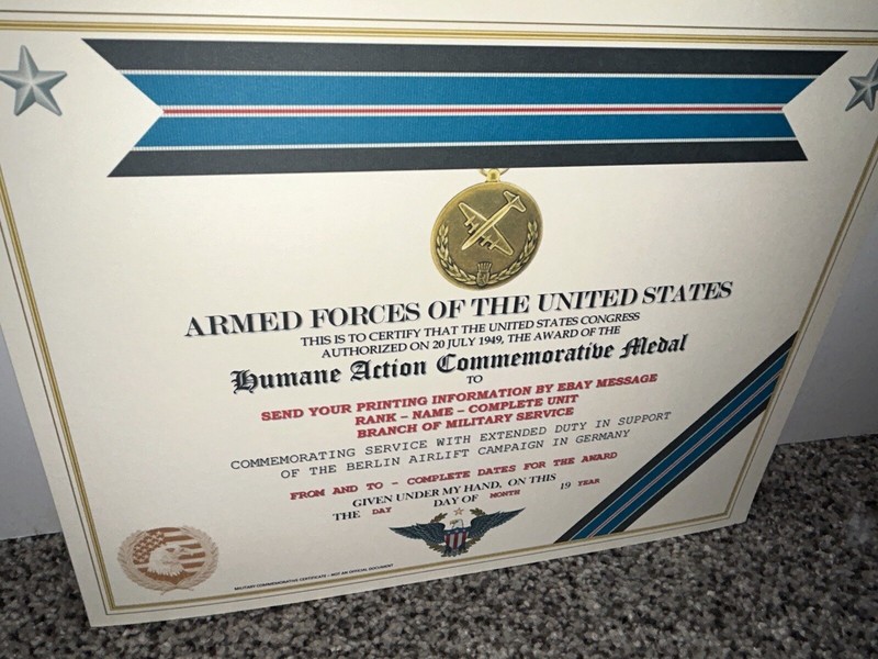 HUMANE ACTION MEDAL (1949) COMMEMORATIVE CERTIFICATE ~ W/PRINTING TYPE-1 gallery