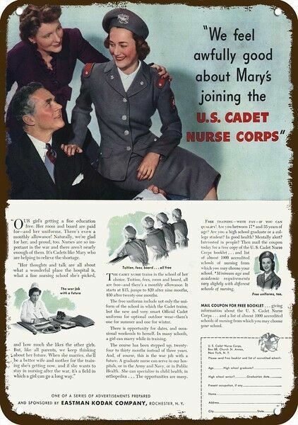 1944 U.S. Cadet Nurse Corps School Vintage-Look *DECORATIVE REPLICA METAL SIGN*