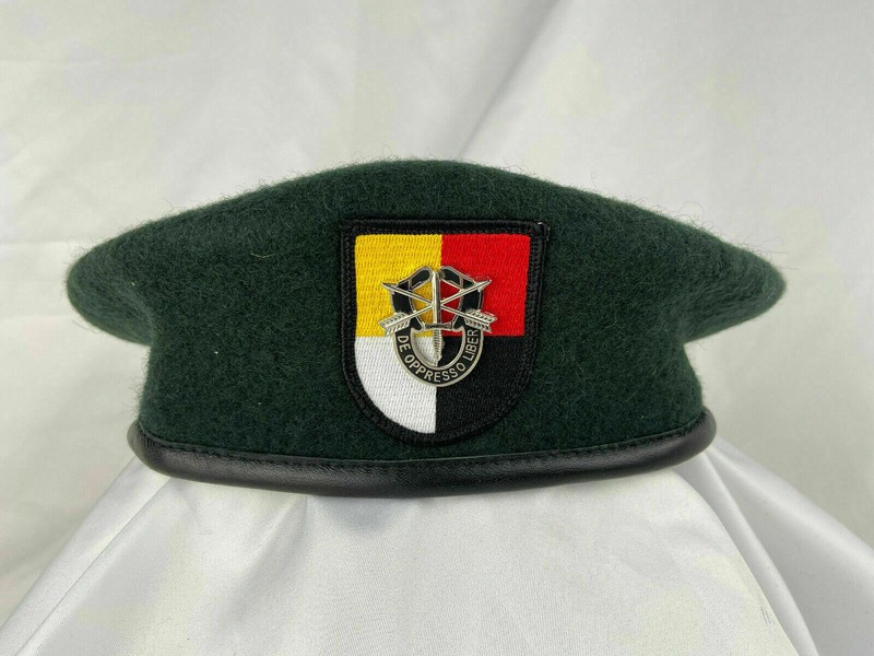 SIZE 7-3/8 US ARMY 3TH SPECIAL FORCES GROUP BLACKISH GREEN COLOR WOOL BERET HAT