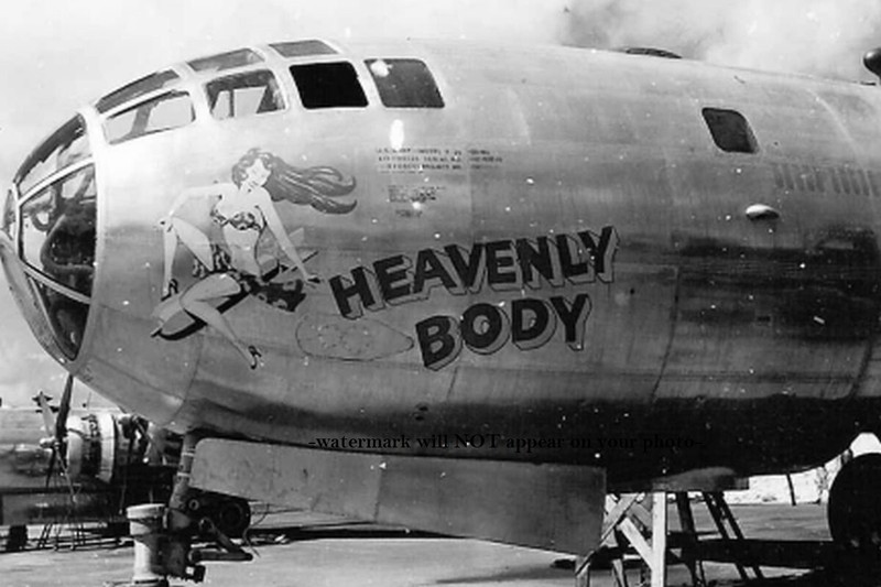 B-29 Bomber PHOTO Heavenly Body Nose Art Sexy Girl World War 2, Bombs Away! WWII