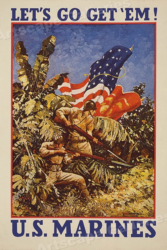 Let's Go Get 'Em! 1942 US Marines WWII Recruiting Poster - 24x36