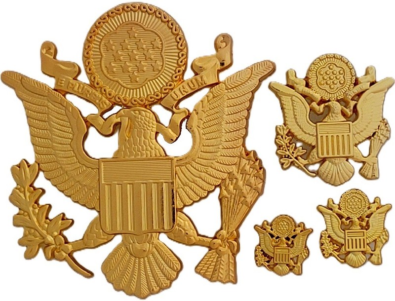 4 PCS Different Sizes WW2 US Army Officer Cap Eagle Hat Badge Pins Insignia Set