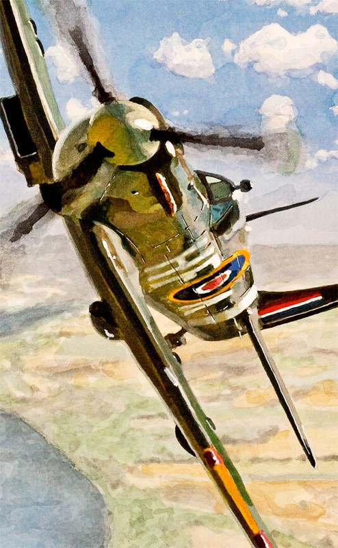 RAF Supermarine Spitfire engaged by a BF 109 Poster from an Original Watercolor gallery